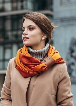 Кашемировый шарф оранжевый  "милан", шарф снуд, зимний женский шарф, большой женский шарф