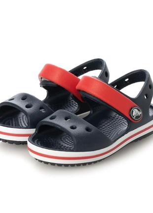 Крокс сандалии детские синие crocs crocband sandal kids navy/red5 фото
