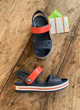 Крокс сандалии детские синие crocs crocband sandal kids navy/red1 фото