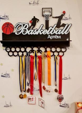 Медальница баскетбол 60 см з полицею для кубків.3 фото