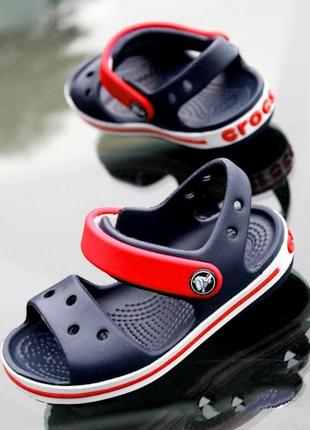 Крокс сандалии детские синие crocs crocband sandal kids navy/red10 фото