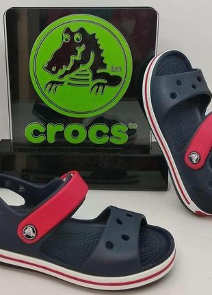 Крокс сандалии детские синие crocs crocband sandal kids navy/red9 фото