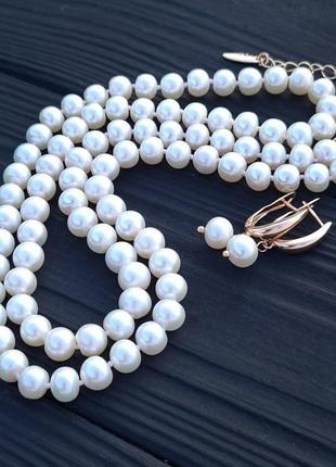 Сережки з натуральними перлами класу ааа у позолоті4 фото