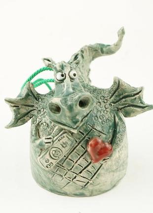 Колокольчик зеленый дракон змей сувенир dragon gift талисман1 фото