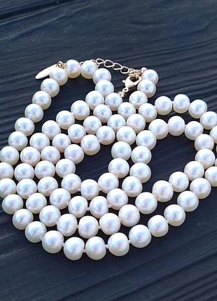 Намисто з натуральних перлів високого класу в позолоті