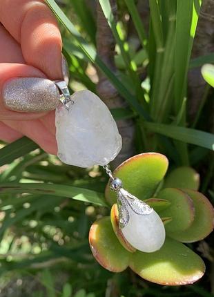 Кулон з необробленого гірського кришталю ′крапель′ сталь