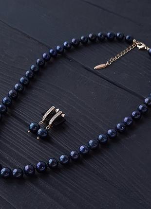 Класичний комплект з натуральних чорних перлів намисто і браслет4 фото