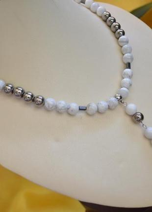 Розарій (буси-чотки) унісекс з магнезиту та гематиту з хрестом ′меркурій′