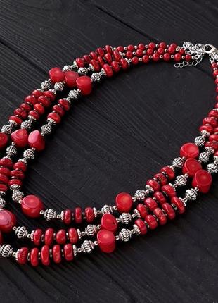 Трьохрядне намисто з натурального коралу та гематиту3 фото