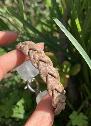 Шкіряний плетений браслет з гірським кришталем ′крижинки′3 фото