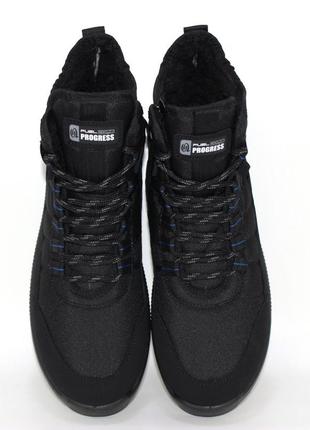Теплі зимові чоловічі спортивні черевики з плащівки з блискавкою чорний2 фото