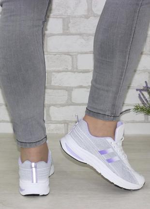 Молодіжні сіро-фіолетові трикотажні кросівки на весну-літо сірий4 фото