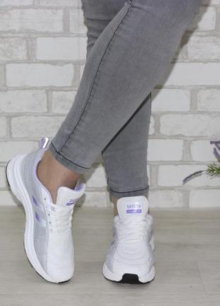 Молодіжні сіро-фіолетові трикотажні кросівки на весну-літо сірий3 фото