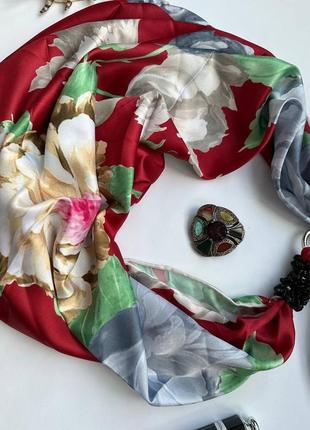 Дизайнерська хустка "серце красуні" від бренда my scarf, віп колекція, прикрашена натуральним камене3 фото