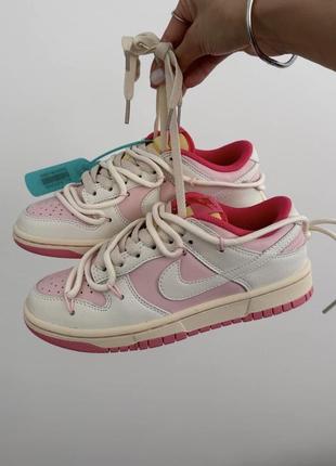 Найк сб данк кеди nike sb dunk × off white "pink cream laces"1 фото
