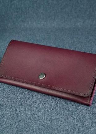 Жіночий шкіряний гаманець флай, італійський краст, колір бордо