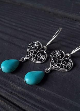 Комплект из бирюзы браслет и серьги с серебряными застежками