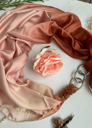 Дизайнерский платок "золотые облака" от бренда my scarf, подарок женщине, украшен натуральным камнем4 фото