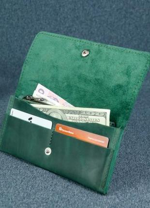 Женский кожаный кошелек флай, винтажная кожа, цвет зеленый2 фото