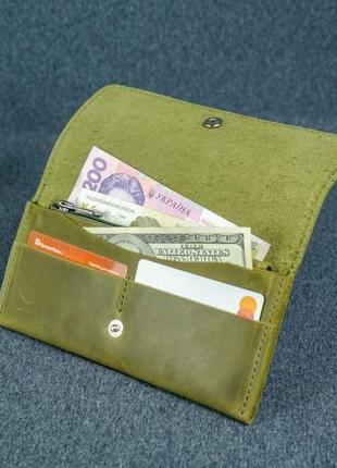 Жіночий шкіряний гаманець флай, вінтажна шкіра, колір фісташка2 фото