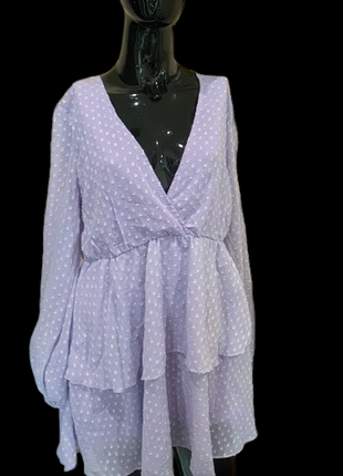 Шикарное лиловое платье в горошек2 фото