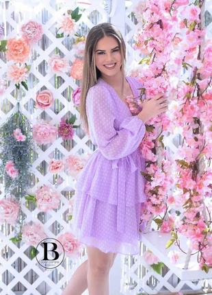Шикарное лиловое платье в горошек5 фото