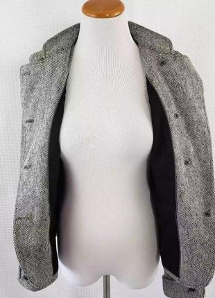 Пальто gapmilitary style tweed wool coat black white med7 фото