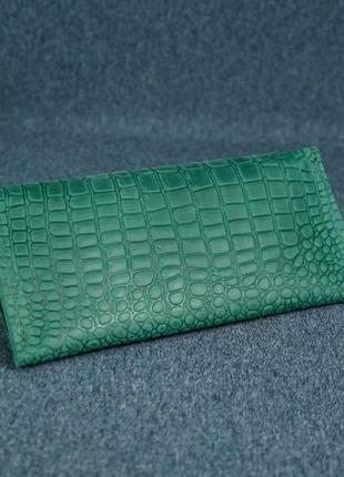 Жіночий шкіряний гаманець флай, вінтажна шкіра, відбиток №1, колір зелений4 фото