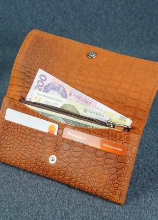 Жіночий шкіряний гаманець флай, вінтажна шкіра, відбиток №1, колір коньяк2 фото