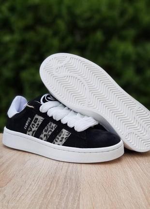 Женские кроссовки adidas campus 00s black leopard / адидас кампус черные леопардовые лампасы / женская демисезонная обувь7 фото