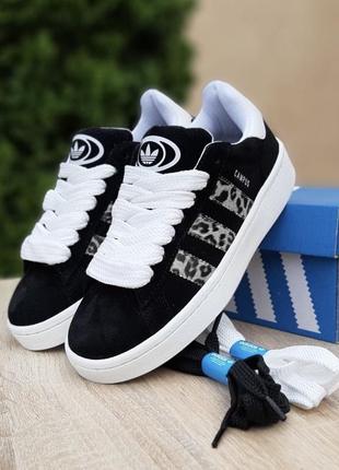 Жіночі кросівки adidas campus 00s black leopard / адідас кампус чорні леопардові лампаси / жіноче демісезонне взуття1 фото