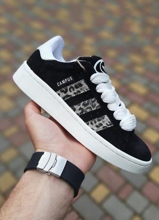 Жіночі кросівки adidas campus 00s black leopard / адідас кампус чорні леопардові лампаси / жіноче демісезонне взуття4 фото