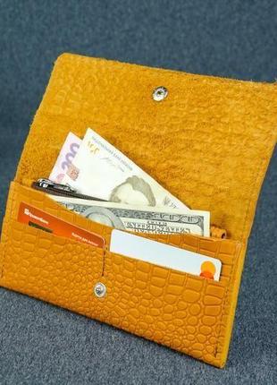 Жіночий шкіряний гаманець флай, вінтажна шкіра, відбиток №1, колір бурштин2 фото