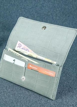 Жіночий шкіряний гаманець флай, вінтажна шкіра, відбиток №2, колір сірий2 фото