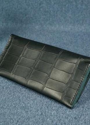 Женский кожаный кошелек флай, кожа итальянский краст, оттиск №2, цвет черный4 фото