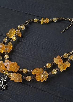 Бусы из натурального янтаря с крестом ручной работы