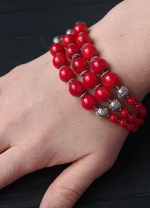 Комплект из натуральных кораллов бусы и браслет