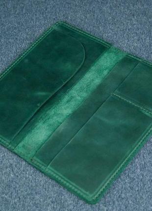Кожаный кошелек клатч лонг тревел, винтажная кожа, цвет зеленый