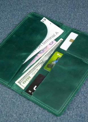 Кожаный кошелек клатч лонг тревел, винтажная кожа, цвет зеленый2 фото