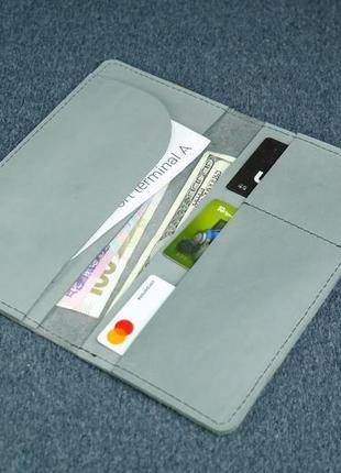 Кожаный кошелек клатч лонг тревел, винтажная кожа, цвет серый2 фото