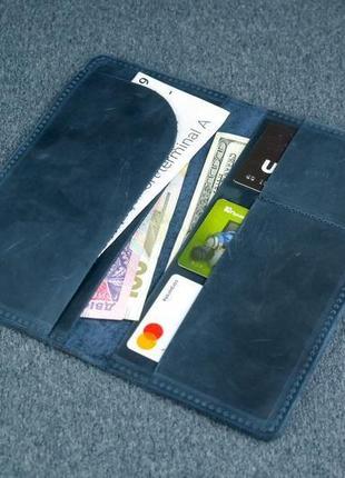 Шкіряний гаманець клатч лонг тревел, вінтажна шкіра, колір синій2 фото
