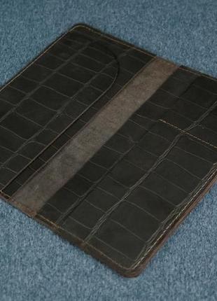 Шкіряний гаманець клатч лонг тревел, вінтажна шкіра, відбиток №2, колір шоколад1 фото