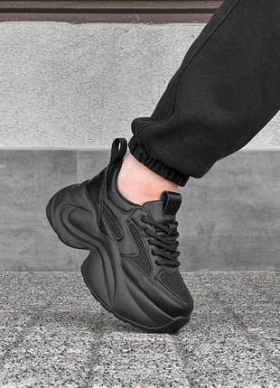 Женские черные стильные дышащие кроссовки демисезон на высокой платформе, кожаные/натуральная кожа/сетка6 фото