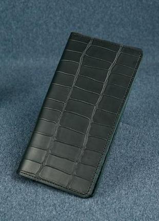 Кожаный кошелек клатч лонг тревел, винтажная кожа, оттиск №2, цвет черный3 фото