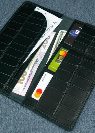 Шкіряний гаманець клатч лонг тревел, вінтажна шкіра, відбиток №2, колір чорний2 фото