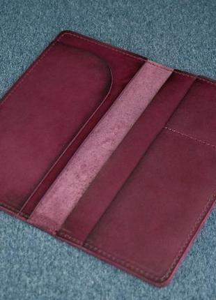 Шкіряний гаманець клатч лонг тревел, італійський краст, колір бордо1 фото