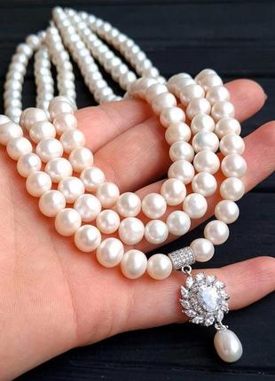 Роскошная классика бусы из натурального жемчуга с цирконами