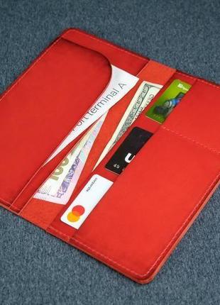 Шкіряний гаманець клатч лонг тревел, італійський краст, колір червоний2 фото