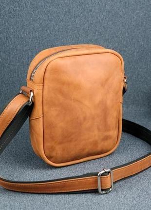 Кожаная мужская сумка "джек", винтажная кожа, цвет коньяк1 фото