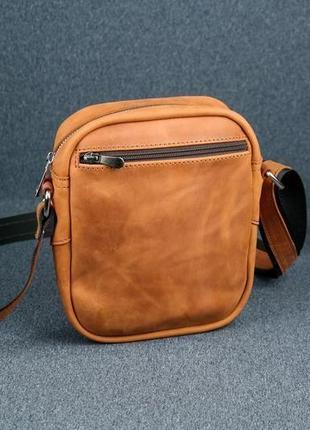 Кожаная мужская сумка "джек", винтажная кожа, цвет коньяк4 фото